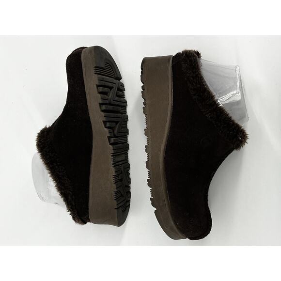 Airwalk Brown Suede Faux Fur Lined Slip-On Platform Clogs Women’s 5.5 - Picture 8 of 8